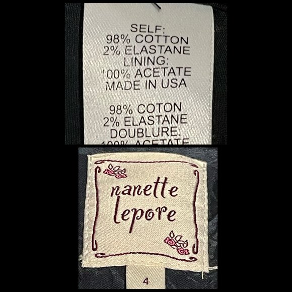 ▪️NANETTE LEPORE▪️Retro Navy Ruffle Bell Sleeve Textured Cotton Blend Blazer - Picture 6 of 6